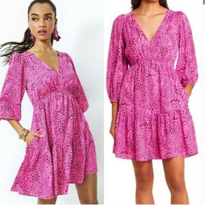 Lilly Pulitzer Deacon 3/4 Sleeve Dress in Cerise Pink Pattern Play NWT [BB112]